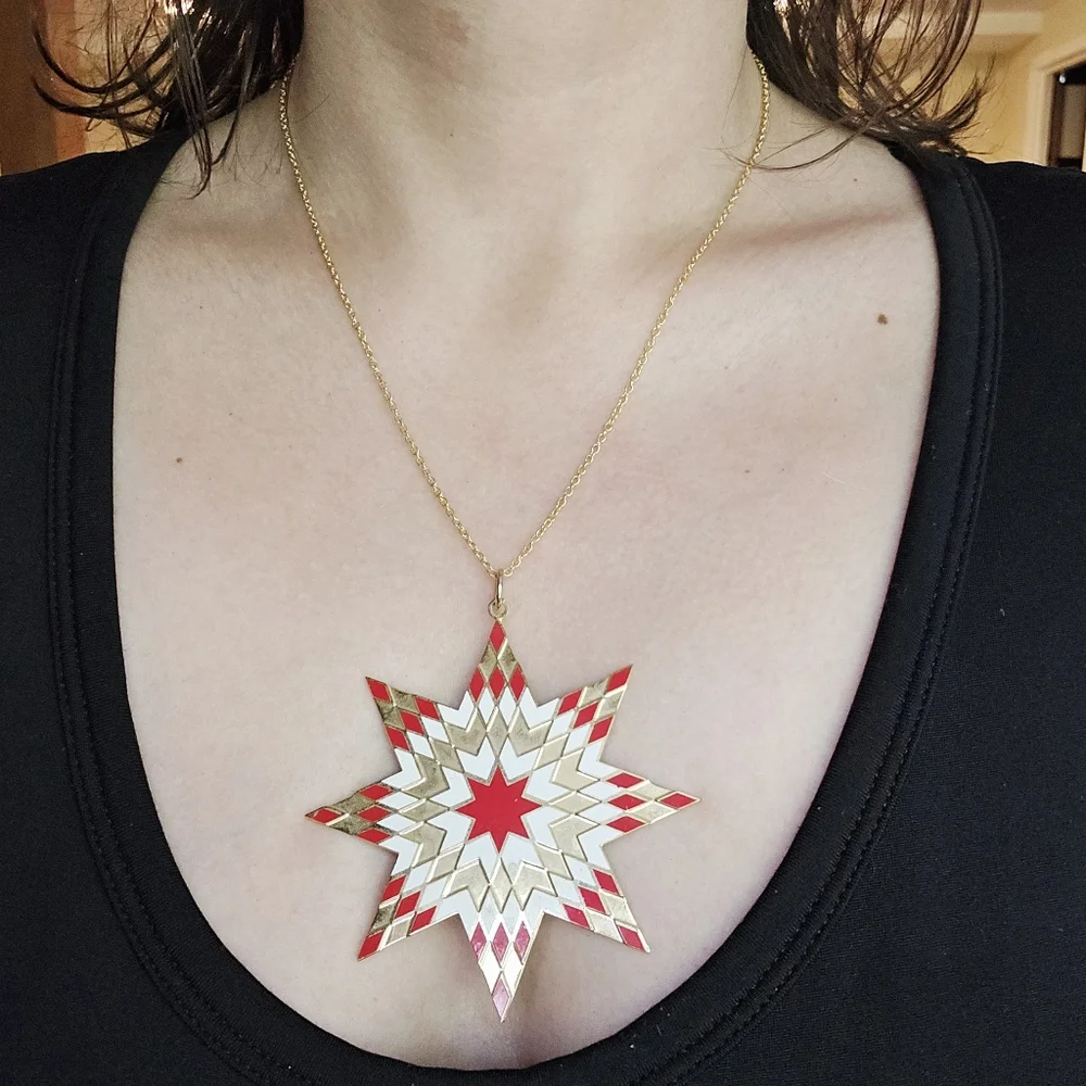 Vintage Bohemian Oversized Red & Gold Star Ornate Boho Necklace